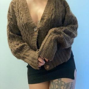 button down brown cardigan